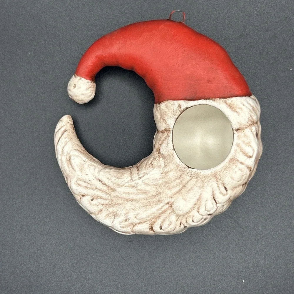 Santa Beard Christmas Ornament 1995 Molded Moon Ceramic Hand Painted Elwood